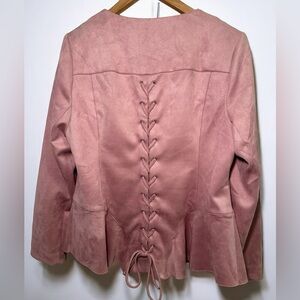 Faux Suede Blazer with Corset Lace-Up Back in Mauve Pink Sz 16